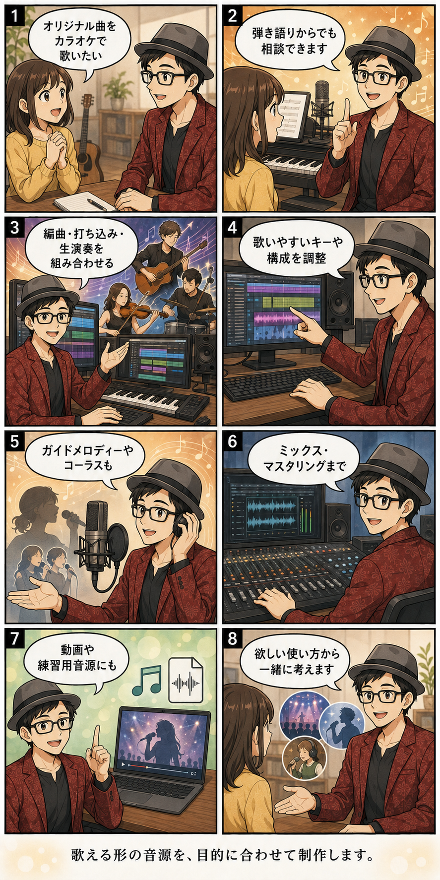 カラオケ・歌唱用音源制作の紹介漫画