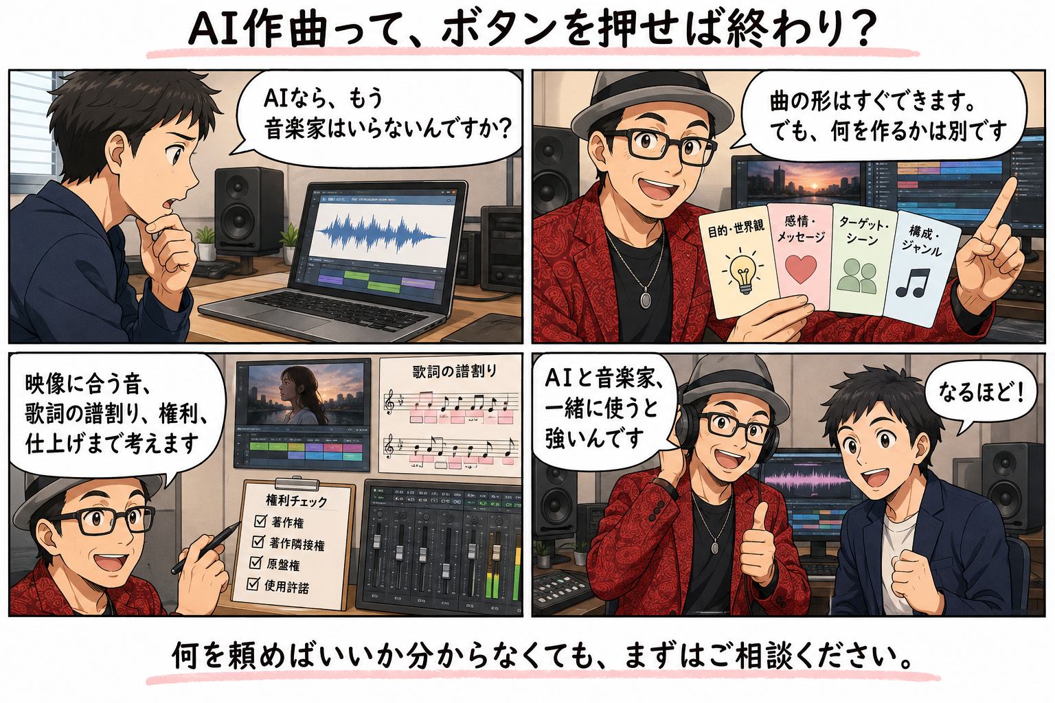 AI作曲に音楽家が必要な理由を説明する伴ちゃんの漫画