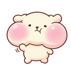 大きなピンクのほっぺが特徴の犬「あつし」のスタンプ画像